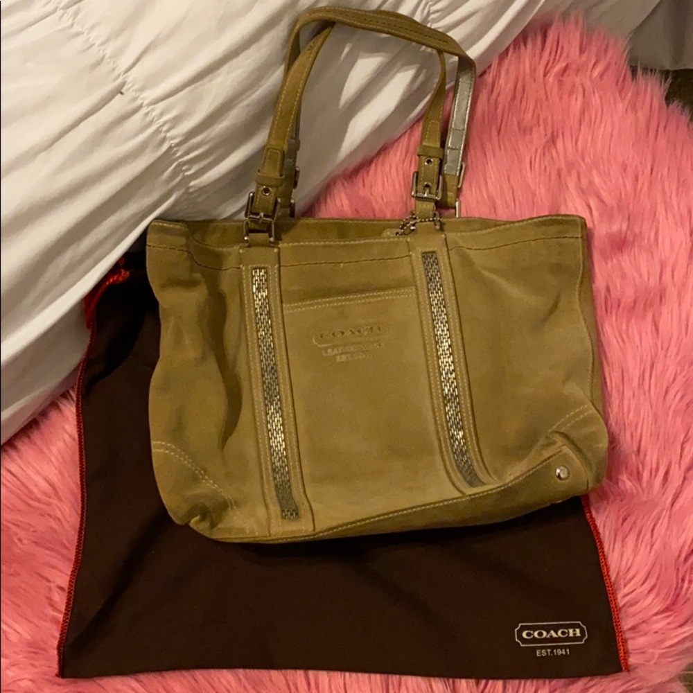 Brown suede bag with beading from coach